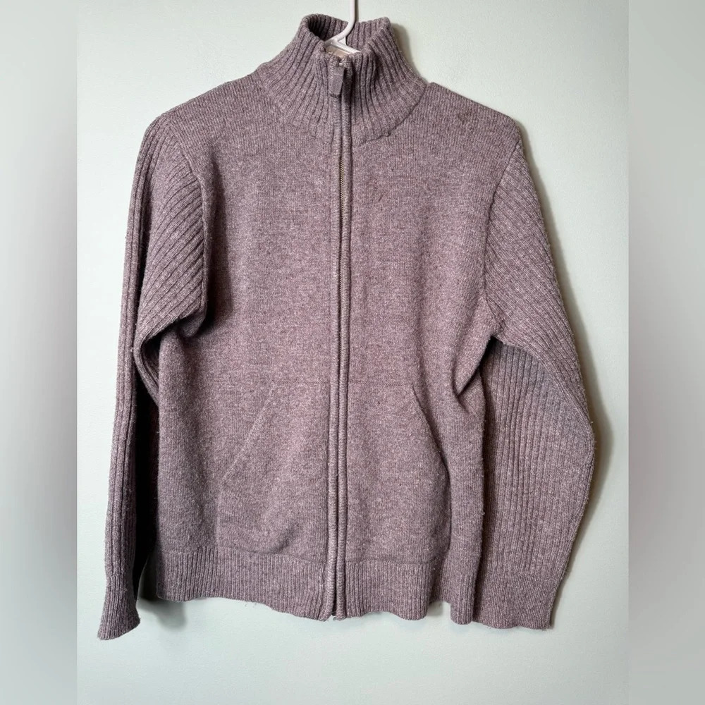 Life Is Good Women's‎ Brown Full Zipper Cardigan Sweater Medium Wool Blend
